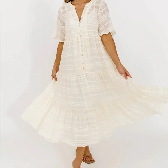 Worth Collective Kristin Tiered Ivory Maxi Dress | Bump Friendly | Size M - Picture 2 of 4